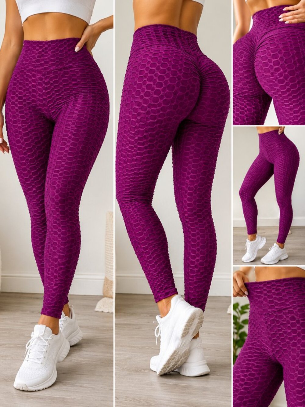 Scrunch Butt Honeycomb Leggings Purple High Waist Stretch Yoga Pants M